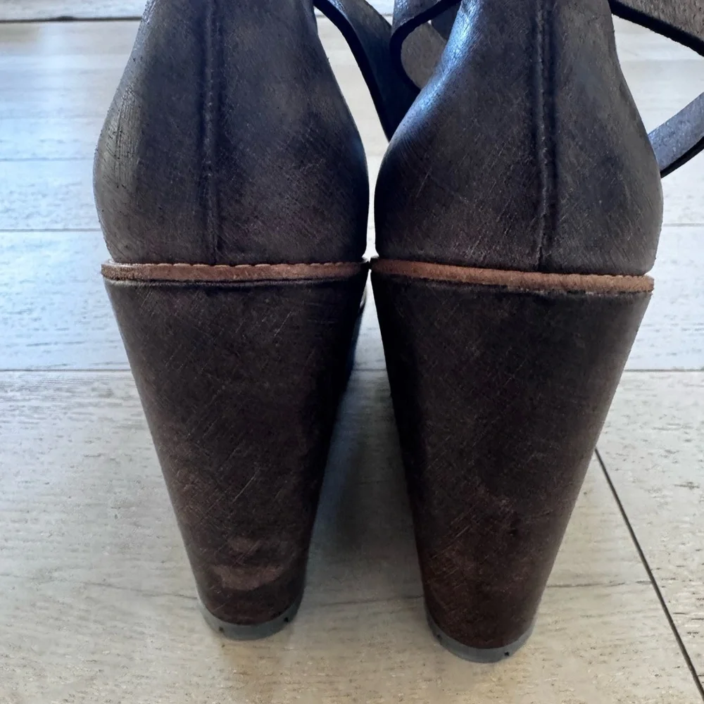 Brunello Cucinelli Designer Platform Leather Wedges Heels 40 US 9.5-10